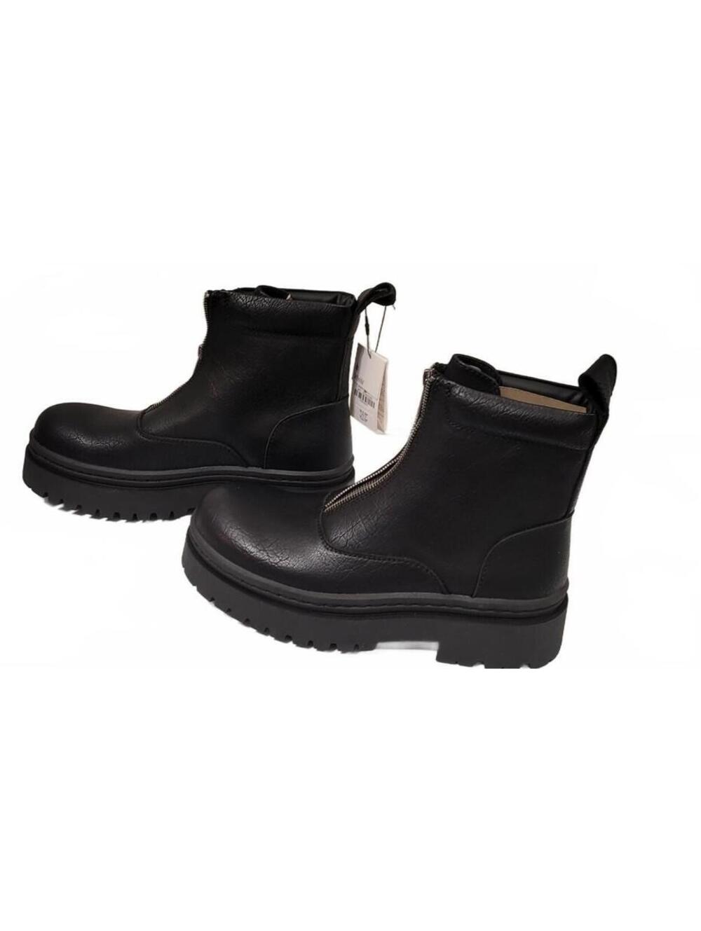 Zara Black Ortholite Chunky Heel Combat Ankle Boots Size 9 US